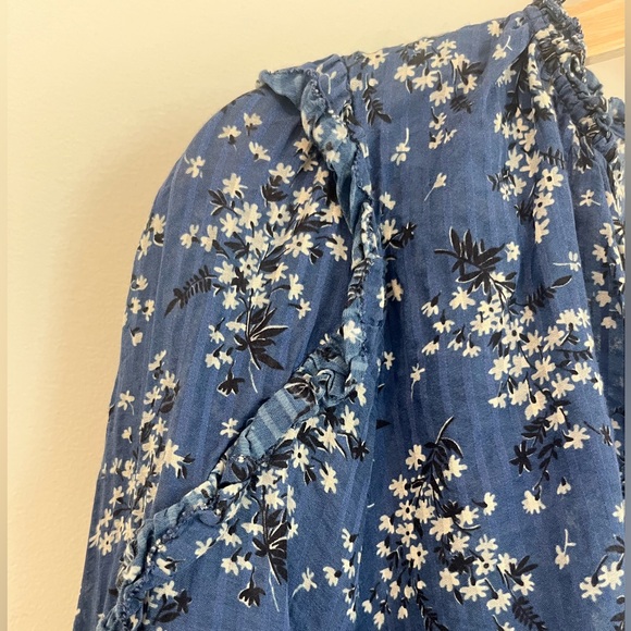 Ulla Johnson Manet Blue, White Silk Floral Ruffle Blouse Size 4 - Picture 4 of 12
